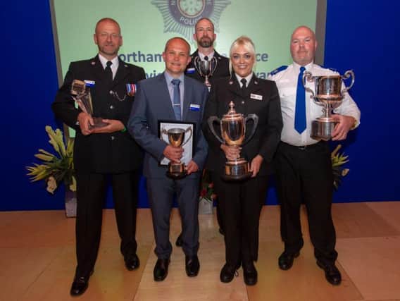 Some of the award winners after collecting their awards at last night's ceremony. Left to right:Rob Welsford, David Cook, Richard Proctor, Polly Scott and Andrew Emberton