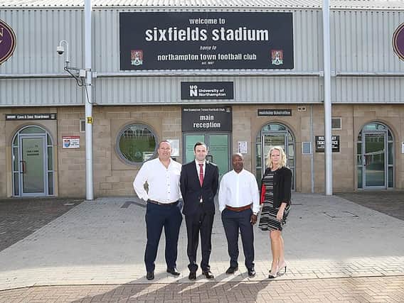 Matt Joyce (left) pictured at the announcement of Sixfields Stadium's renaming. Picture: Pete Norton