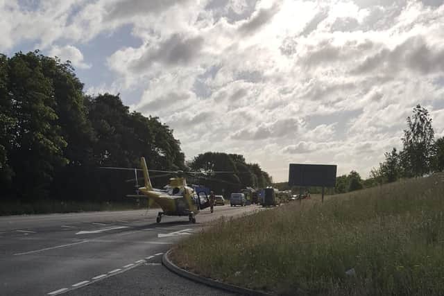 Two people have been taken to hospital with serious injuries today following a collision near Moulton Park. Submitted picture.