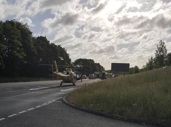 Two people have been taken to hospital with serious injuries today following a collision near Moulton Park. Submitted picture.