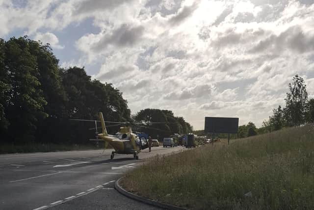 A man in his 50s was left in a critical condition following the crash near Moulton Park this morning.