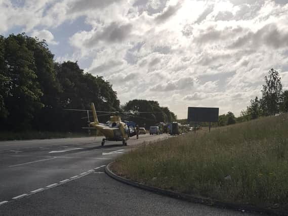 A man in his 50s was left in a critical condition following the crash near Moulton Park this morning.