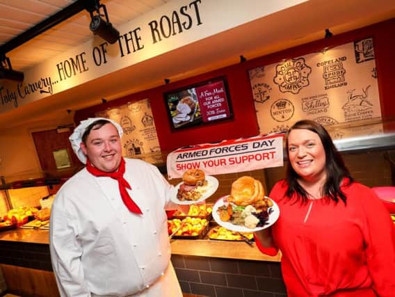 Chef Chris Mills and Toby Carvery general manager Hannah Roper.