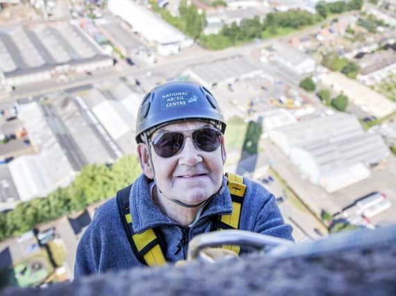 Daredevil, Brian, 81, bravely abseiled the National Lift Tower on Saturday morning.