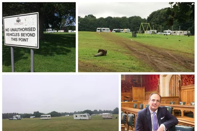 Traveller encampments park on green spaces illegally.