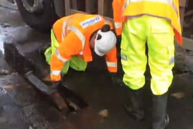 The Chronicle & Echo reported as contractors worked on their hands and knees using crowbars to remove the built-up silt.