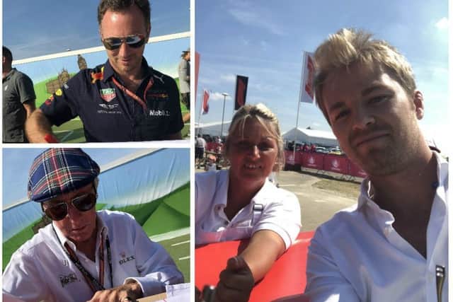 Christian Horner, Sir Jackie Stewart and Nico Rosberg enjoy Sam's ice cream