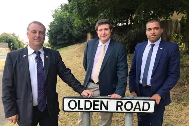 Pictured left-right: Borough and county councillor Andrew Kilbride, Andrew Lewer MP for Northampton South and borough councillor James Hill.