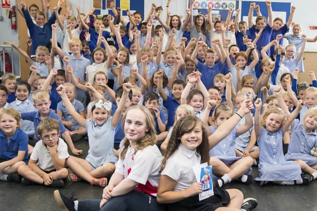 Ellie Robinson MBE (front left) popped into visit Brooke at The Bramptons Primary School on Wednesday (July 18) where she talked to pupils in assembly and met Brooke (front right).