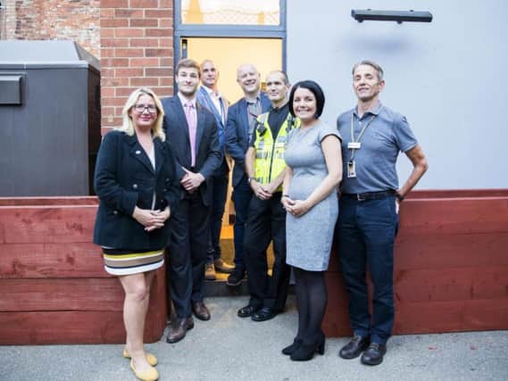 From left to right: Cllr Anna King, Rafael Garcia-Krailing, PC Chris Stevens, PCC Stephen Mold, Insp Dave Rayfield, Becky Bradshaw, Sgt Martin OConnell pictured outside the vulnerability centre on Friday night (July 13) to mark the official launch event.