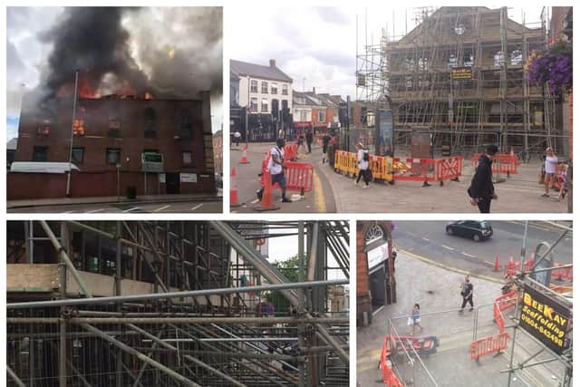 The scaffolding reaches into the thoroughfare and has been called "an eyesore".