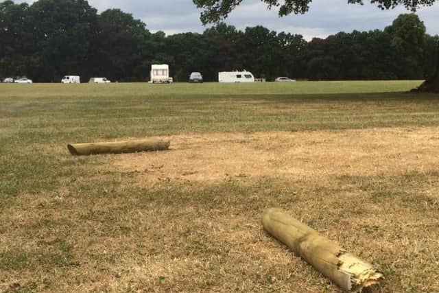 Travellers have torn up two fence posts to gain access to Abington Park.