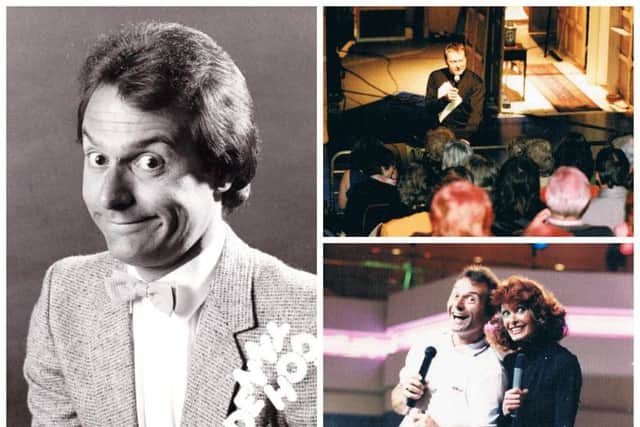 Denny warms up the studio audience of As Time Goes By (top right) and is pictured on New Faces with Marti Caine