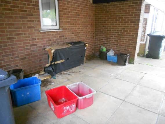 He was seen dumping a range of household items in a walkway alcove near his home on The Stour