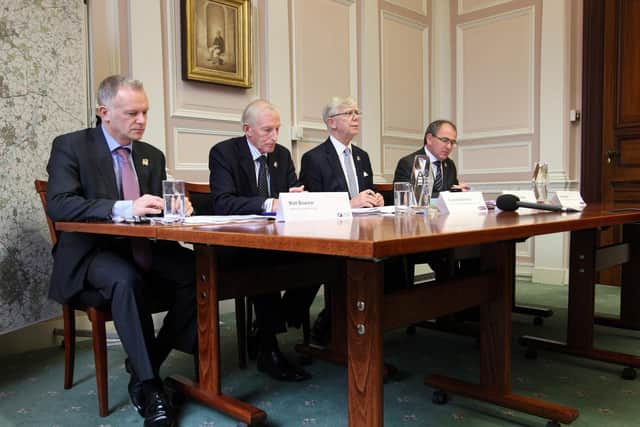Matt Bowmer (far left) warned Bill Parker, Jim Harker and Dr Paul Blantern that the council needed to issue a Section 114 notice banning new spending in October 2015. But his warnings were 'not taken seriously'