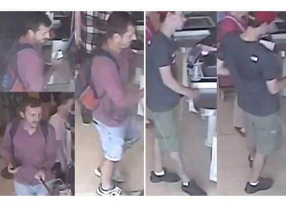 Police are asking for help to identify two men who may have information about the fraudulent use of a stolen credit card.