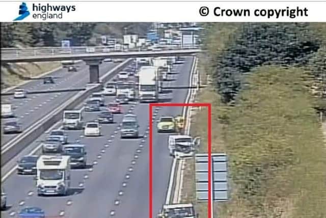 A vehicle has left the road and a lane is shut on the M1.