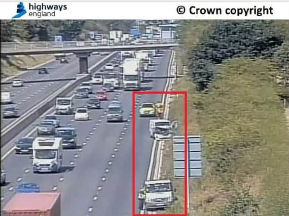 A vehicle has left the road and a lane is shut on the M1.