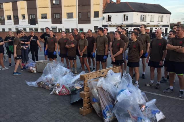 The plogging crew with their haul of collected rubbish.