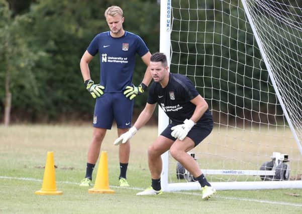 Lewis Ward working this week with new Cobblers goalkeeing coach Chris Day