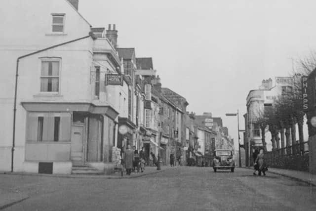 Marefair, Northampton, viewed from Black Lion Hill with the pub to the right of the photograph