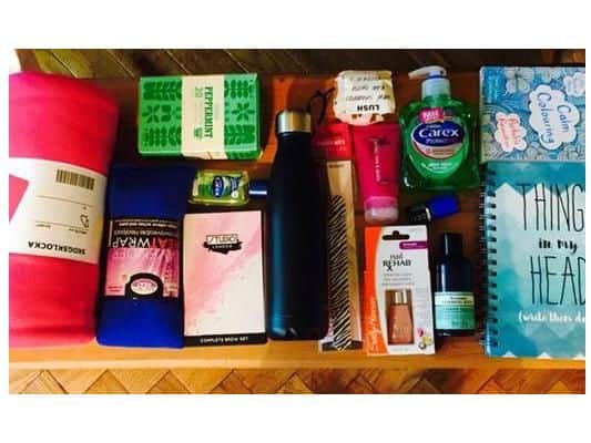 The chemotherapy bags contain items to help patients with the side effects of the treatment