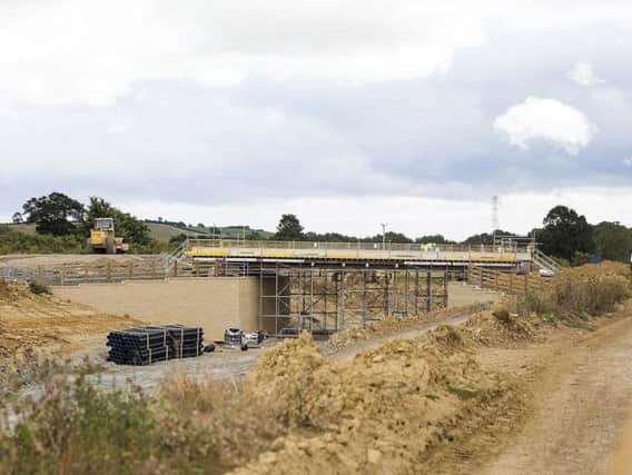 A bridge over the A45 pictured under construction in August 2017