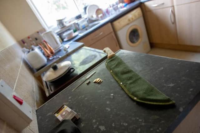 A machete was seized by police this week from a house they had a warrant for.