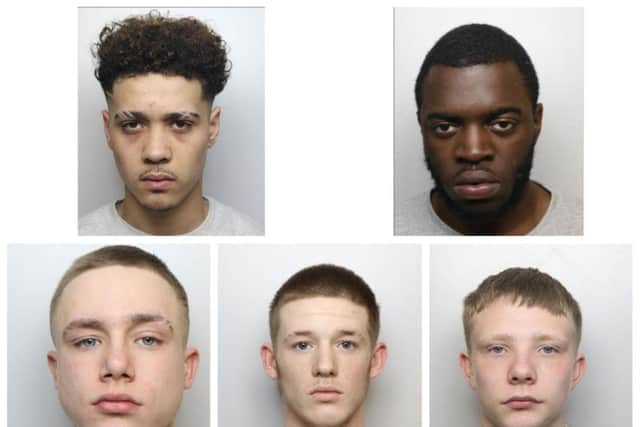 Clockwise from top left: Kane Allaban-Hamilton, Aaron Joseph, William Ransford, Derice Wright and Lee Warren. A top judge called their sentences "lenient".