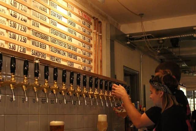 The taproom sells both their own beers as well as guest lagers.