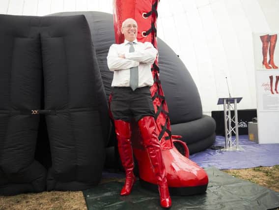 The original Kinky Boots boss, Steve Pateman pictured wearing his own creations at the Kinky Boots showing at Becket's Park last month.