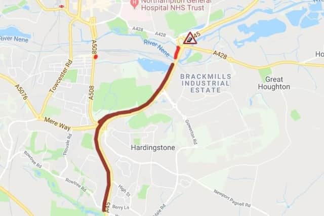 Long delays on the A45 eastbound (Via AA travel)