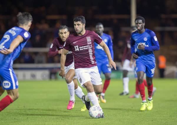 Yaser Kasim in action for the Cobblers in a Checkatrade Trophy clash at Peterborough in October, 2017
