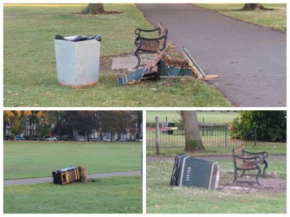 Three bins have been reportedly vandalised on a Northampton park.