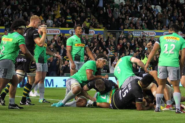 Dylan Hartley rumbled over for Saints' only try
