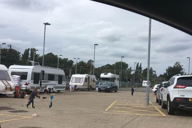 Nine caravans have reportedly been spotted on the railway station car park.