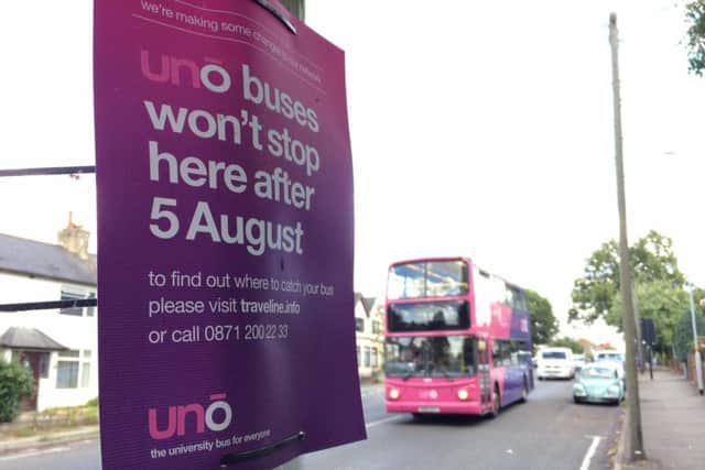 The purple Uno buses were cut down at the beginning of August.