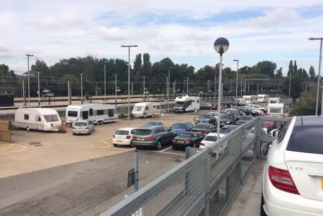 Over 10 caravans, mobile homes and accompanying vehicles have been parked on the railway station car park since Sunday.