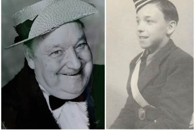Johnny Barrs pictured left portraying Bud Flanagan and right during his younger years with the Kingsley Boys Brigade