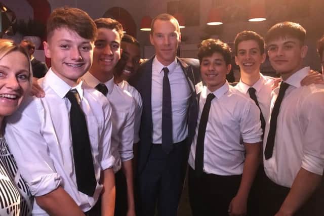 The boys pose for a picture with Benedict Cumberbatch CBE.
