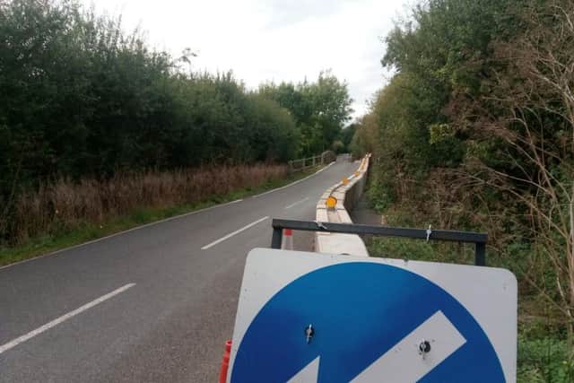 Barriers have narrowed the stretch of road at the Banbury Lane bridge to a single lane