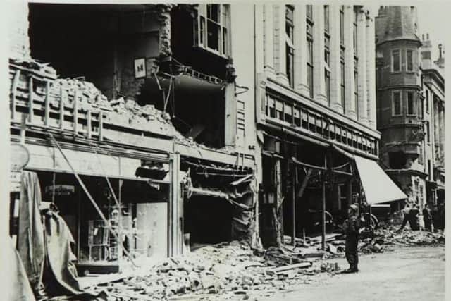 An RAF bomber that crashed in Northampton in  1941 damaged many shops in Gold Street, including what was then Burton tailor's shop