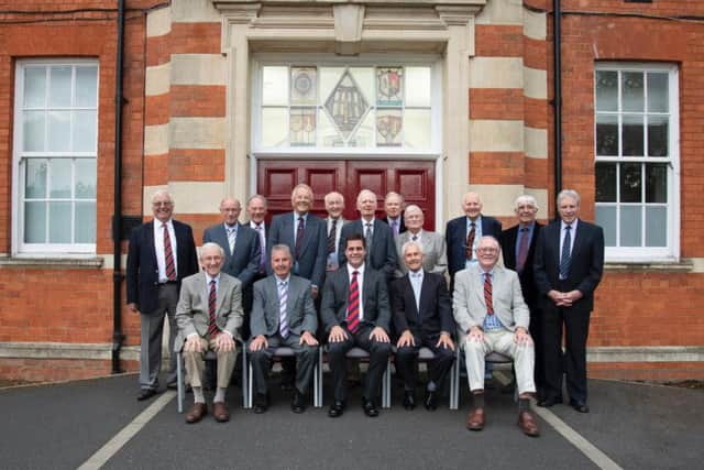 NSB headteacher Richard Bernard with 15 former Northampton Grammar School pupils. Picture credit: Eugenio Franchi.