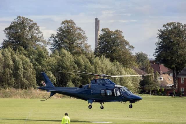 The princess arrived by helicopter onto one of the centre's two and a half designated football fields.