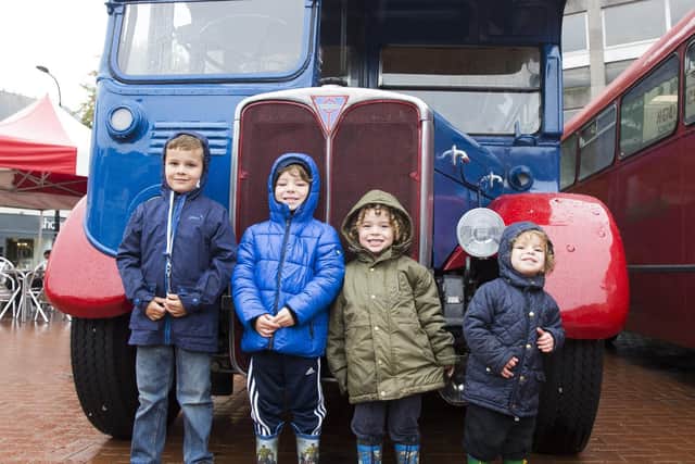 L-R: Alem Gamble, George Brown, Harry Brown and Louis Brown - grandsons of Browns Blue who built the bus.