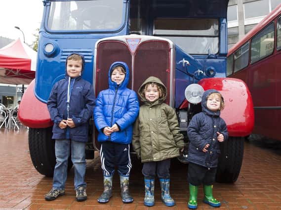 L-R: Alem Gamble, George Brown, Harry Brown and Louis Brown - grandsons of Browns Blue who built the bus.