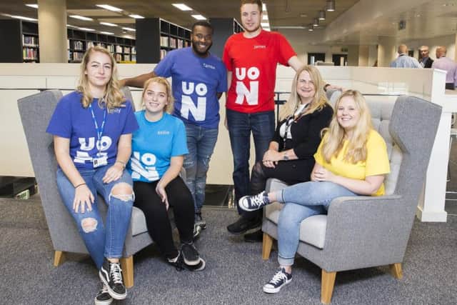 From l-r: Advertising and digital marketing students Emily Pearson, Millie Whomes, Tamba Sumana, James Glew, lecturer Kardi Somerfield and Sophie Perkins.