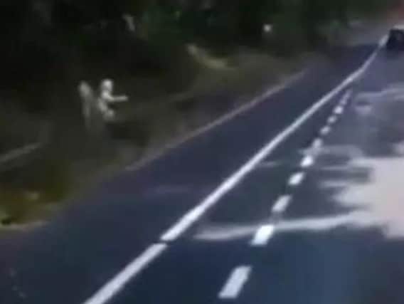 A man was caught on a lorry dashcam appearing to have sex with a blow up doll by the side of the M1.