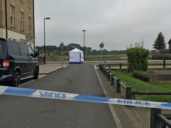 The forensic tent remained in place at the scene this morning