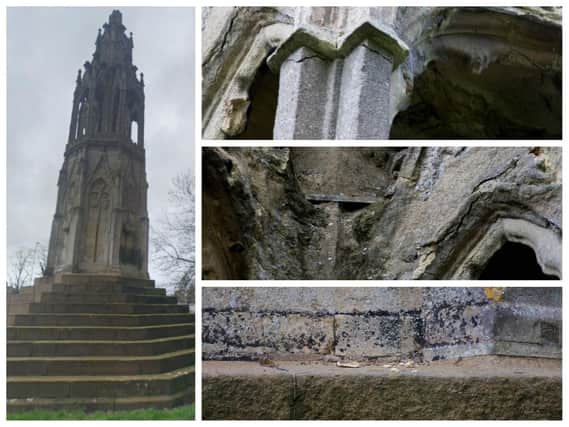 Pictures in May show how cracks had appeared in the stonework of the Eleanor Cross, in London Road